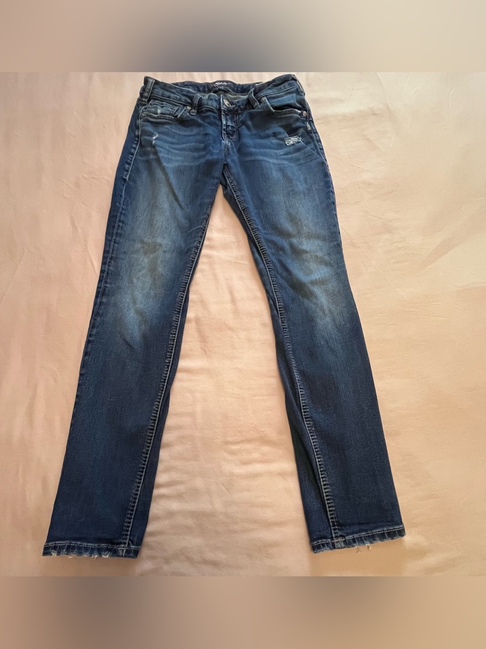 Silver Jeans Women's Faded & Distressed AIKO Mid Skinny Blue Jeans